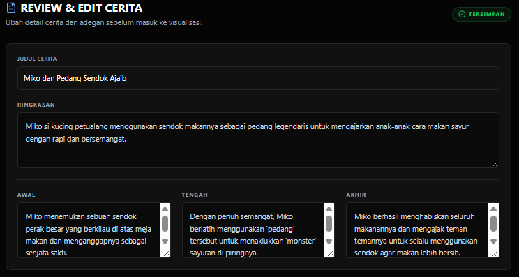 Contoh hasil cerita animasi STORYFLOW